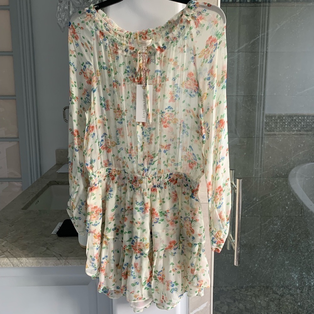 LoveShackFancy Floral Popover Silk Dress - Picture 9 of 12